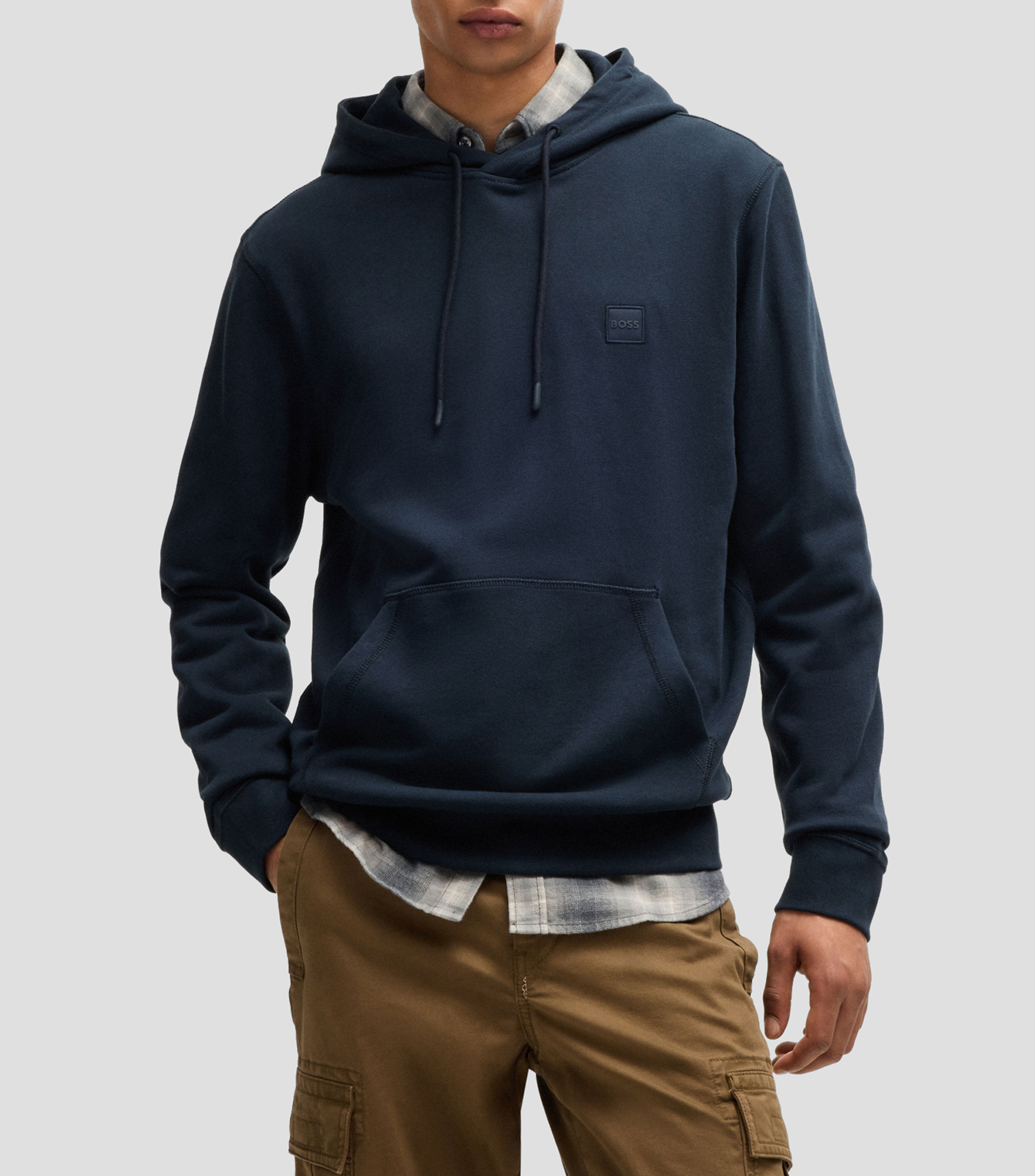 Sudadera con capucha regular fit de felpa de algodon con parche de logo Hombre